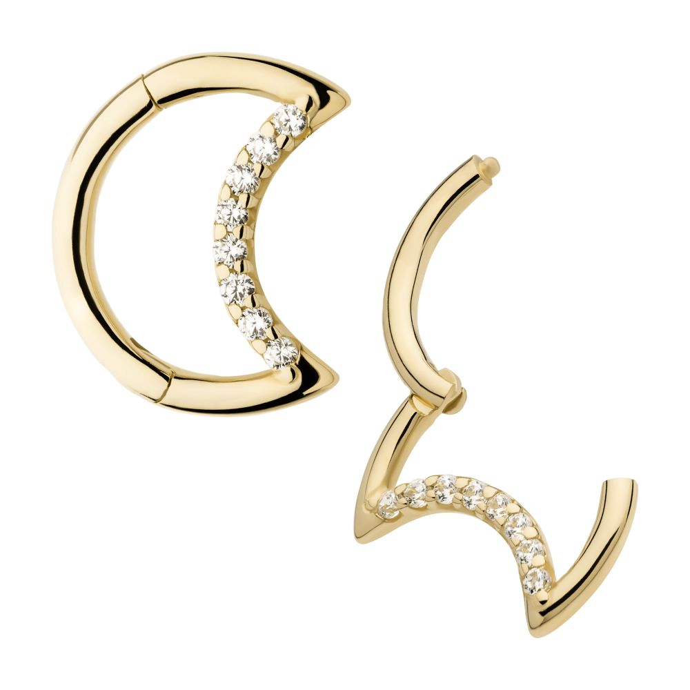 14K Crescent Moon Gem Clicker